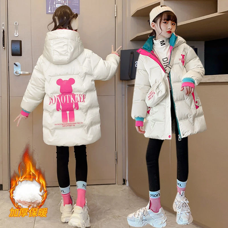 新款免洗女童冬装棉衣外套2024新款棉服中长款棉服儿童加厚加绒