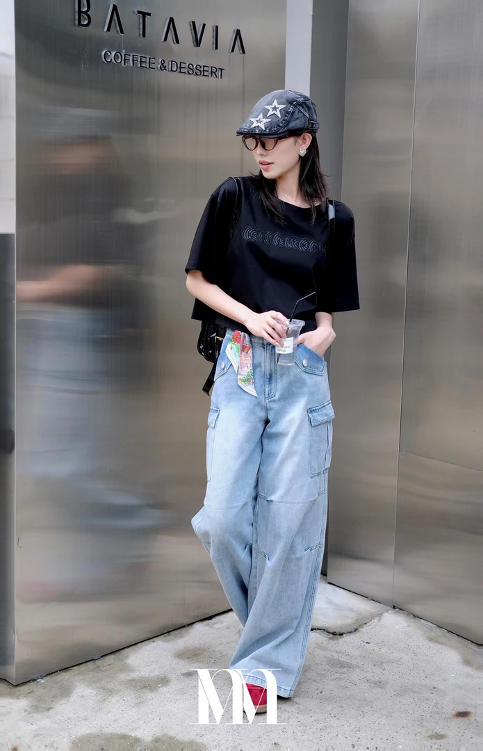 mithworld｜高腰阔腿工装牛仔裤