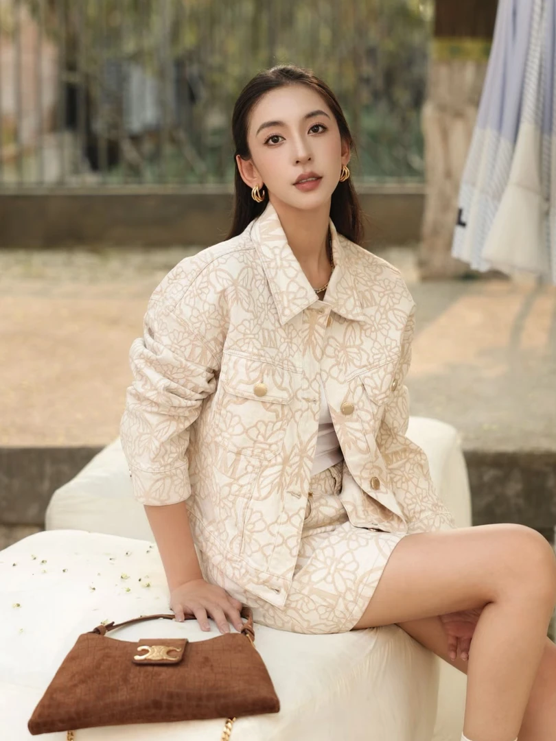 mithworld｜蔡文静同款蝴蝶提花牛仔短夹克