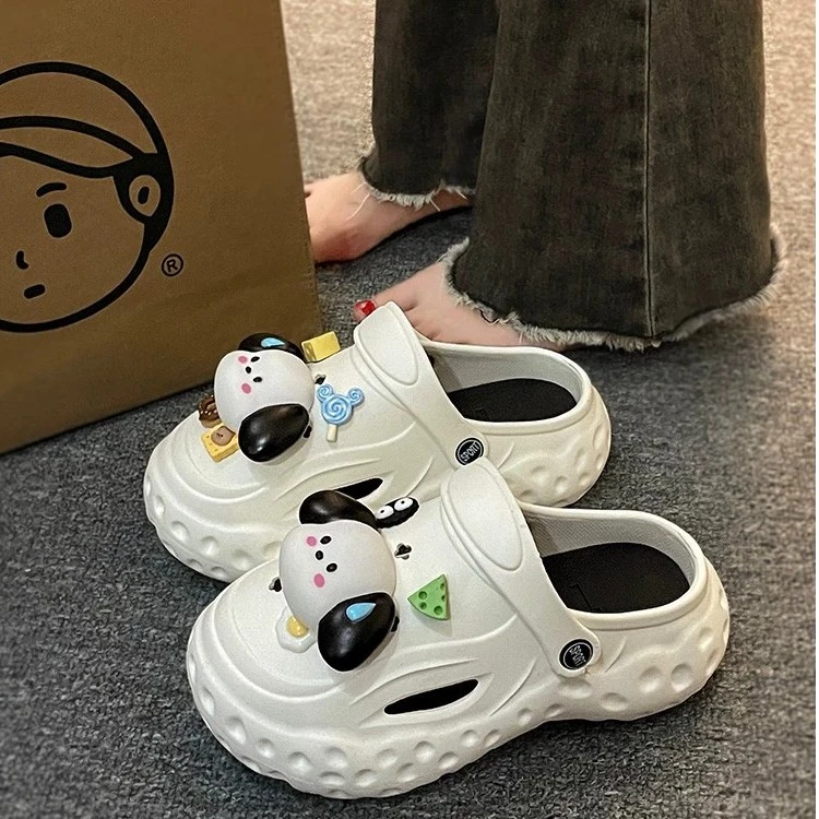 无语狗洞洞鞋女款外穿2025新款网红夏季沙滩防滑厚底包头半拖鞋女