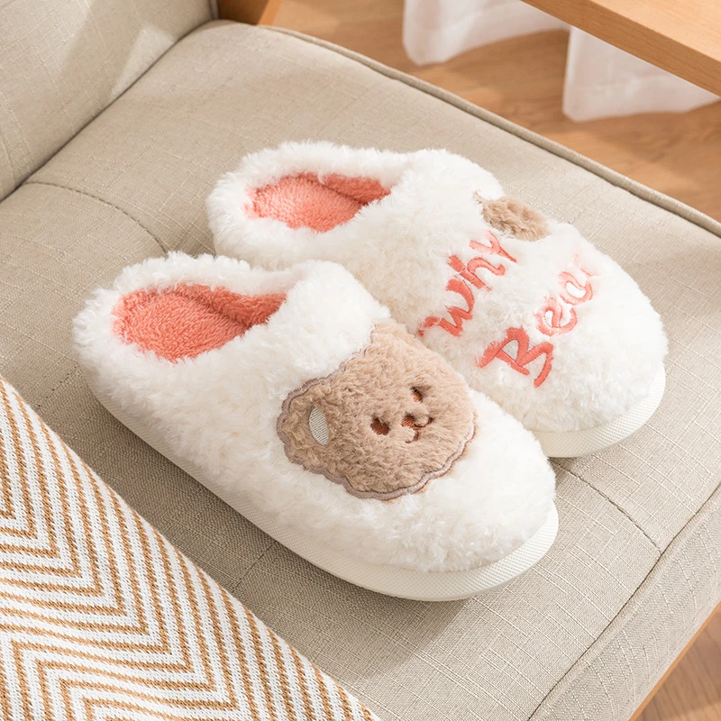 2025新款秋冬季可爱小熊棉拖鞋女士防滑保暖室内家居厚底毛毛拖鞋