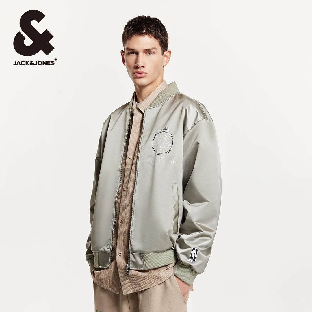 杰克琼斯秋季休闲男外套男士棒球服夹克NBA联名雄鹿队宽松潮男装