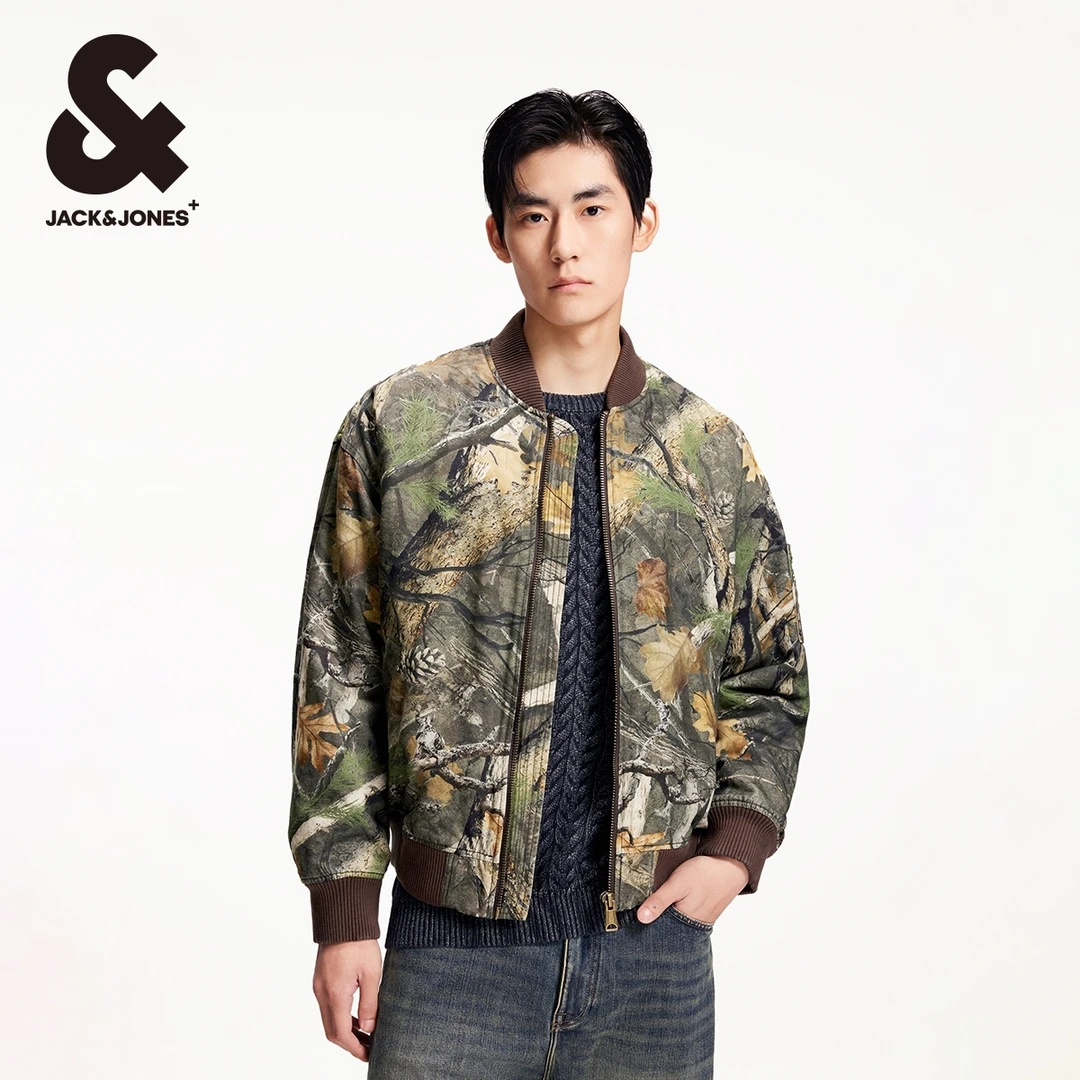 杰克琼斯夏春男士棒球领棉服棉衣外套休闲复古风植物印花高级感男