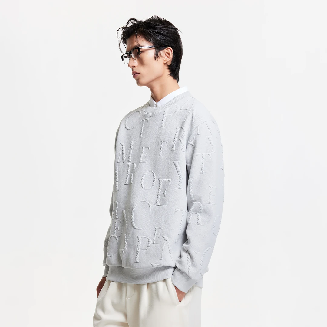 杰克琼斯秋季男士圆领卫衣字母肌理提花休闲舒适百搭宽松长袖男装