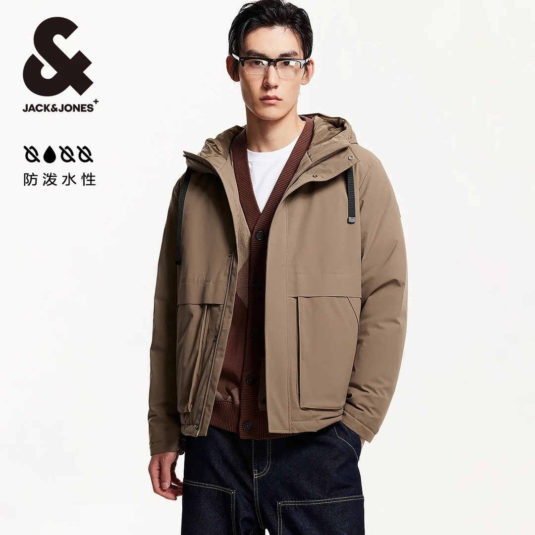 杰克琼斯秋冬新款男士好排骨羽绒服外套时尚反光印花连帽鸭绒男装