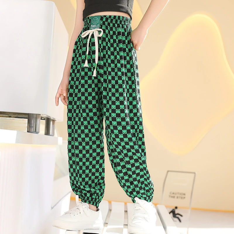 防蚊裤儿童裤子夏季休闲长裤 男女童薄款灯笼裤宽松棋盘格亲子款