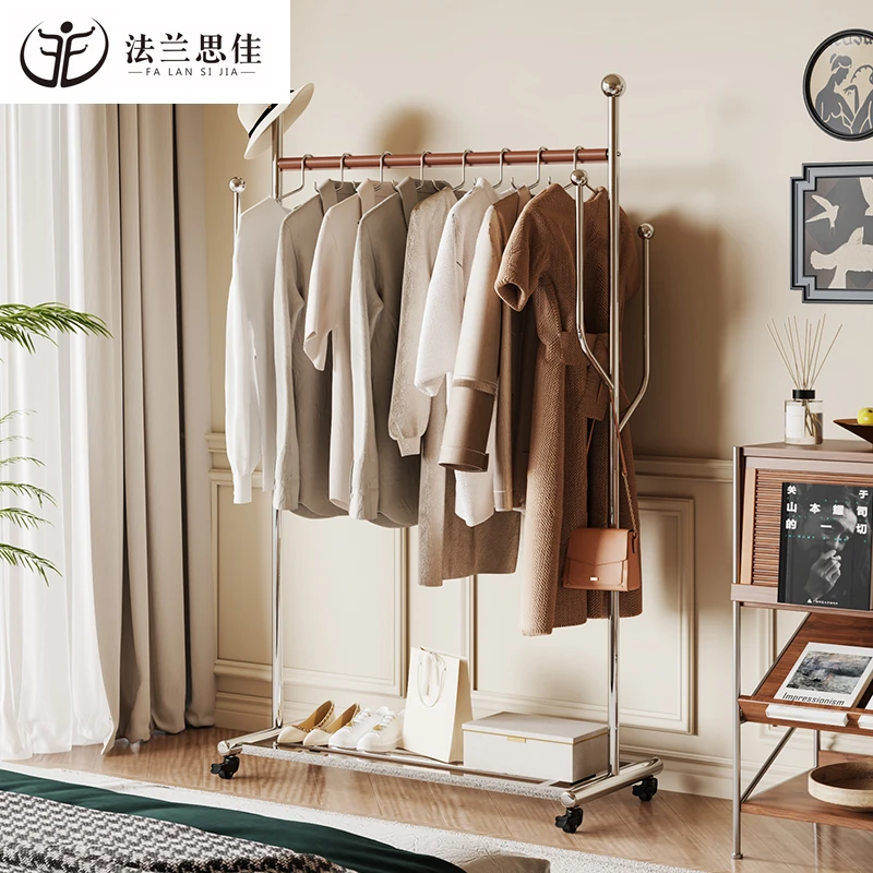 高档不锈钢可移动衣帽架落地客厅卧室简约挂衣架家用带轮子晾衣架