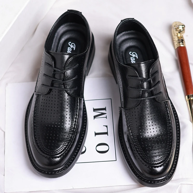 【牛皮镂空】879夏季透气男士皮鞋男商务正装休闲软底男鞋子