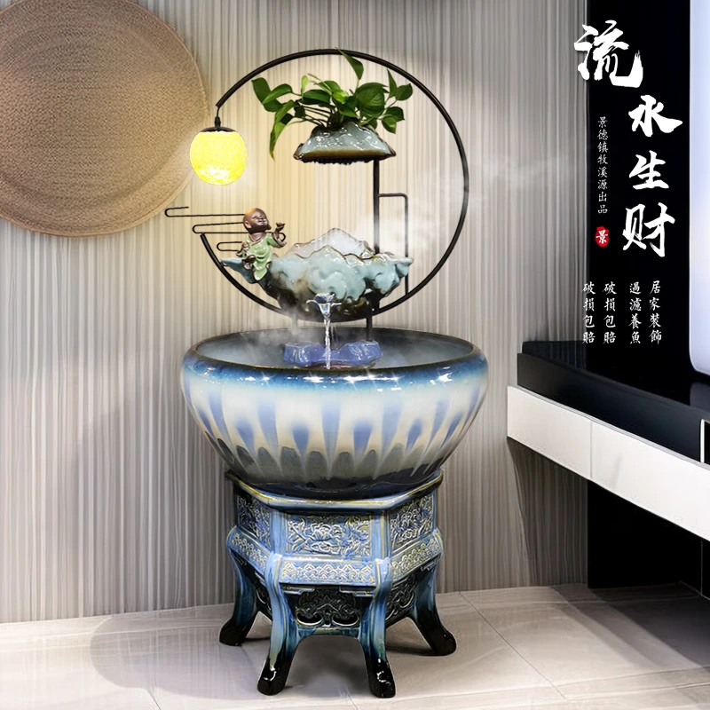 牧溪源客厅瓷鱼缸循环流水摆件公司办公室过滤养鱼金鱼缸乌龟缸