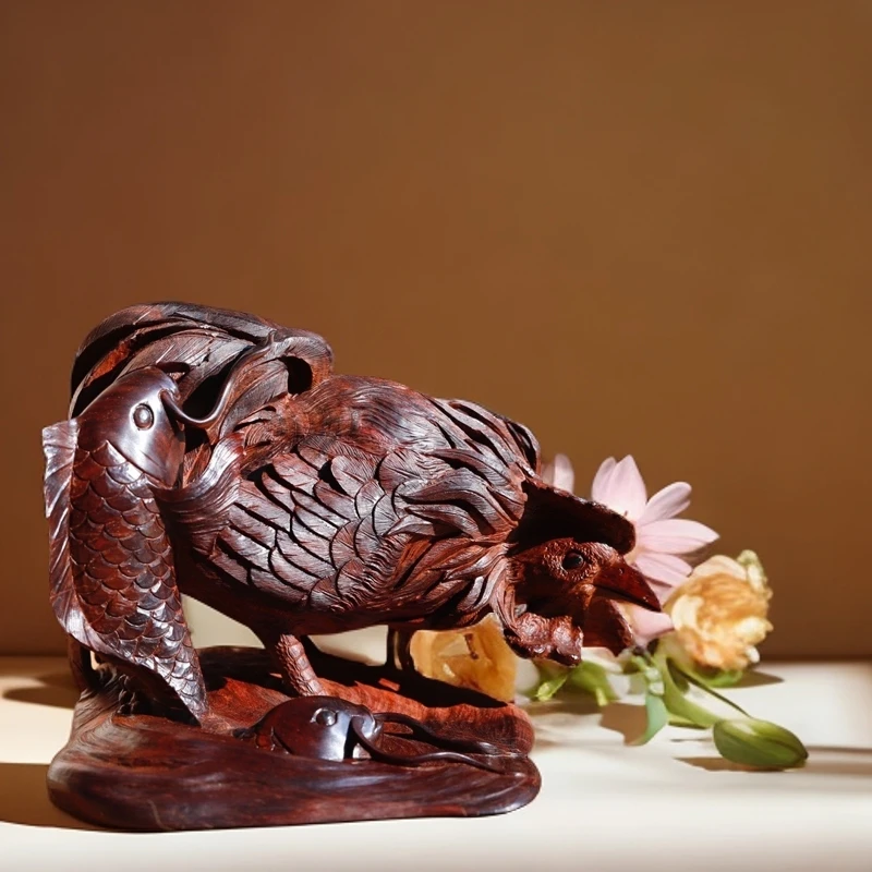 檀香紫檀创意案摆巜大吉大利》木雕镂空雕刻摆件孤品