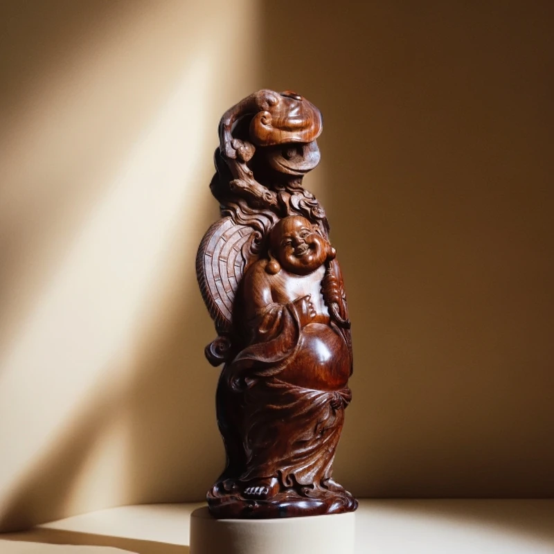 黄花梨家居案摆巜弥勒献瑞》木雕雕刻摆件