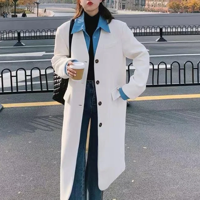 秋季新款休闲宽松过膝设计感西装外套
