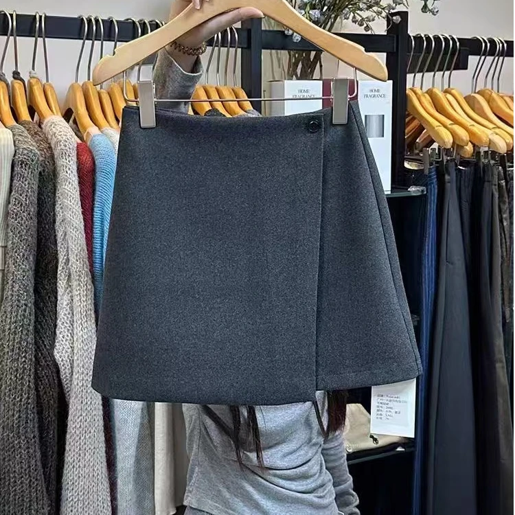 5397#冬季不规则毛呢半身裙
