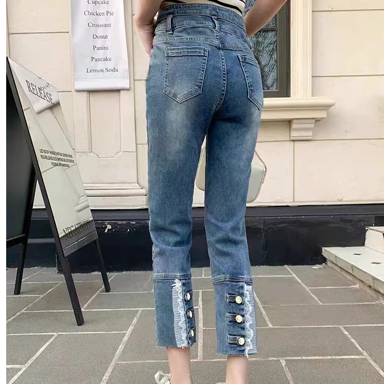 2085#高腰显瘦百搭烟管牛仔裤