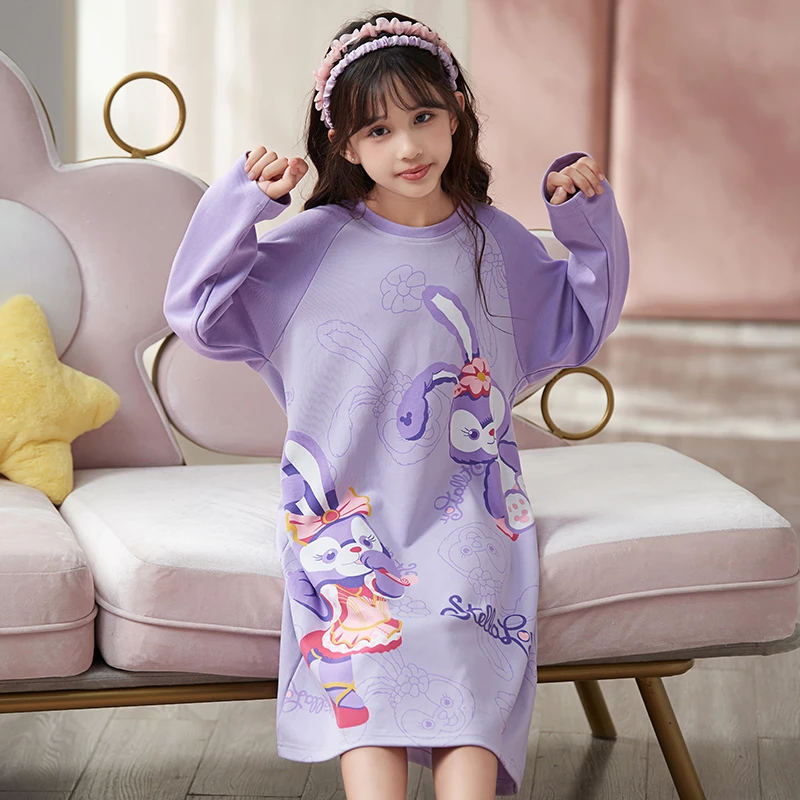2023年新款春秋季长袖儿童中大童公主风女童睡裙纯棉连衣裙家居服