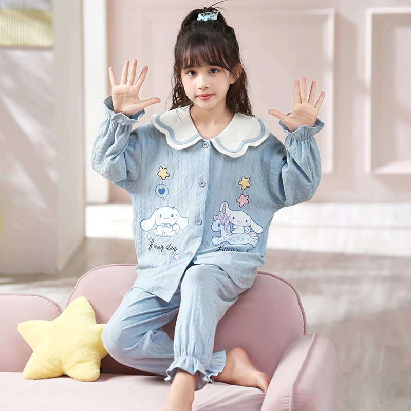 女童睡衣纯棉长袖春秋季儿童薄款中大童小女孩超萌家居服两件套装