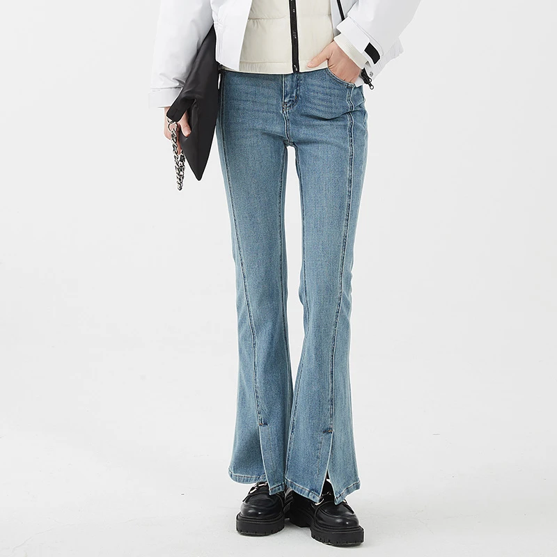 【籽言甄选】oudifufay 时尚休闲百搭高腰微喇牛仔裤 OQ3DP307