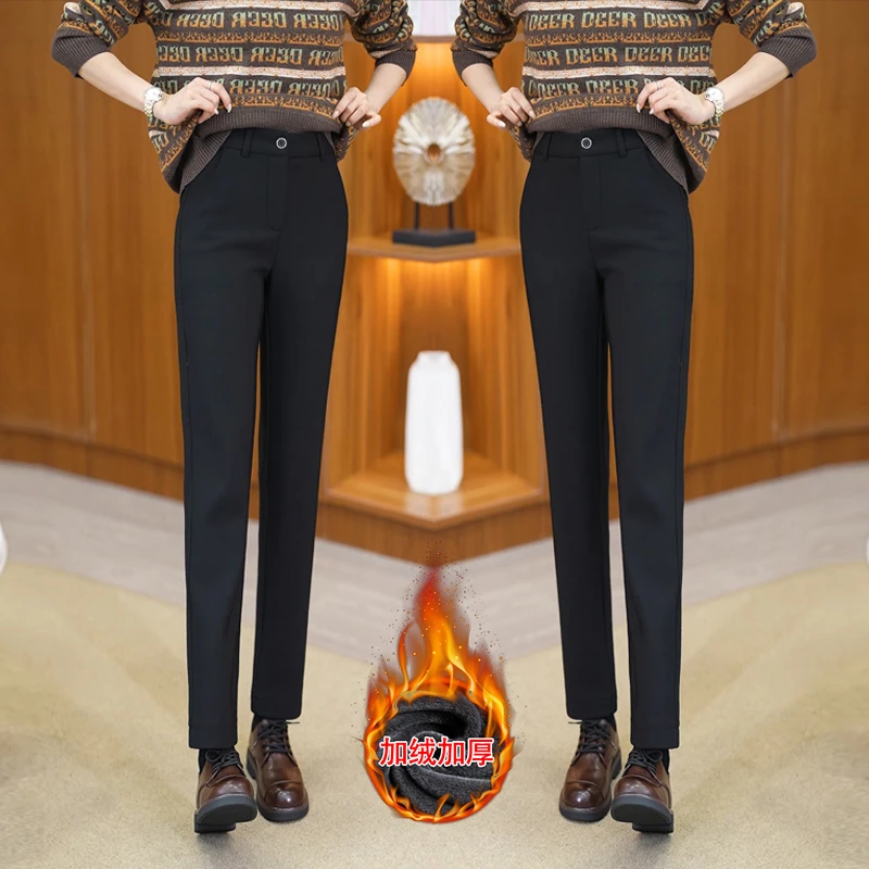 显瘦烟管裤女秋冬新款黑色弹力西装裤高腰修身直筒女裤百搭休闲裤