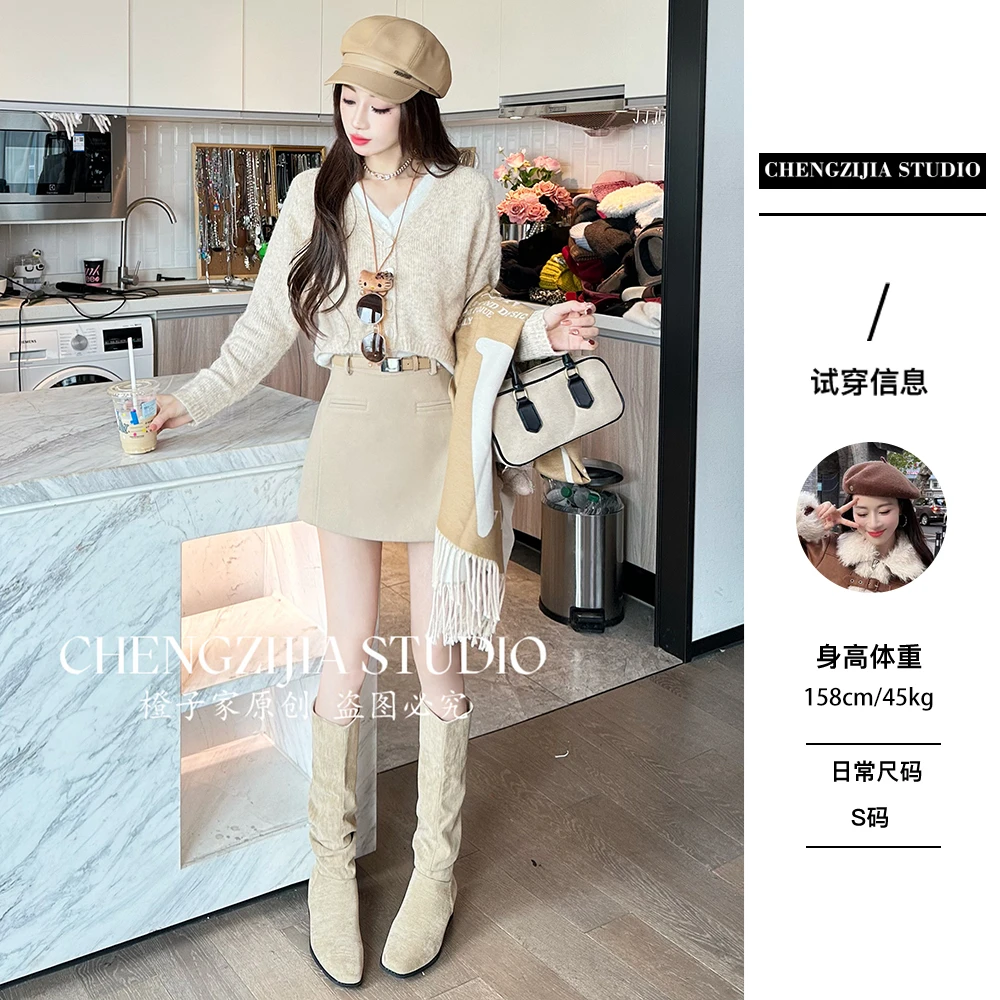 【裴诗婷】MY0592假两件V领开衫毛衣