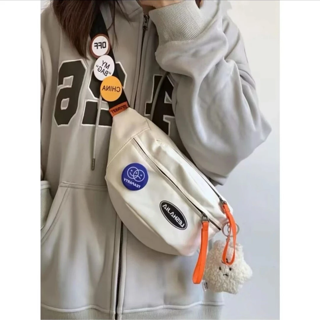 日系ins风原创运动腰包休闲胸包男 韩国复古百搭潮牌工装斜挎包女