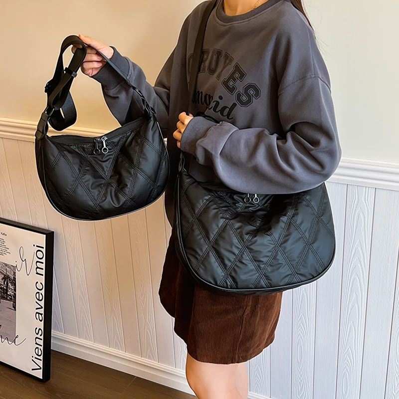 网红ins包包女2023新款潮时尚菱格绣线女包百搭大容量单肩斜挎包