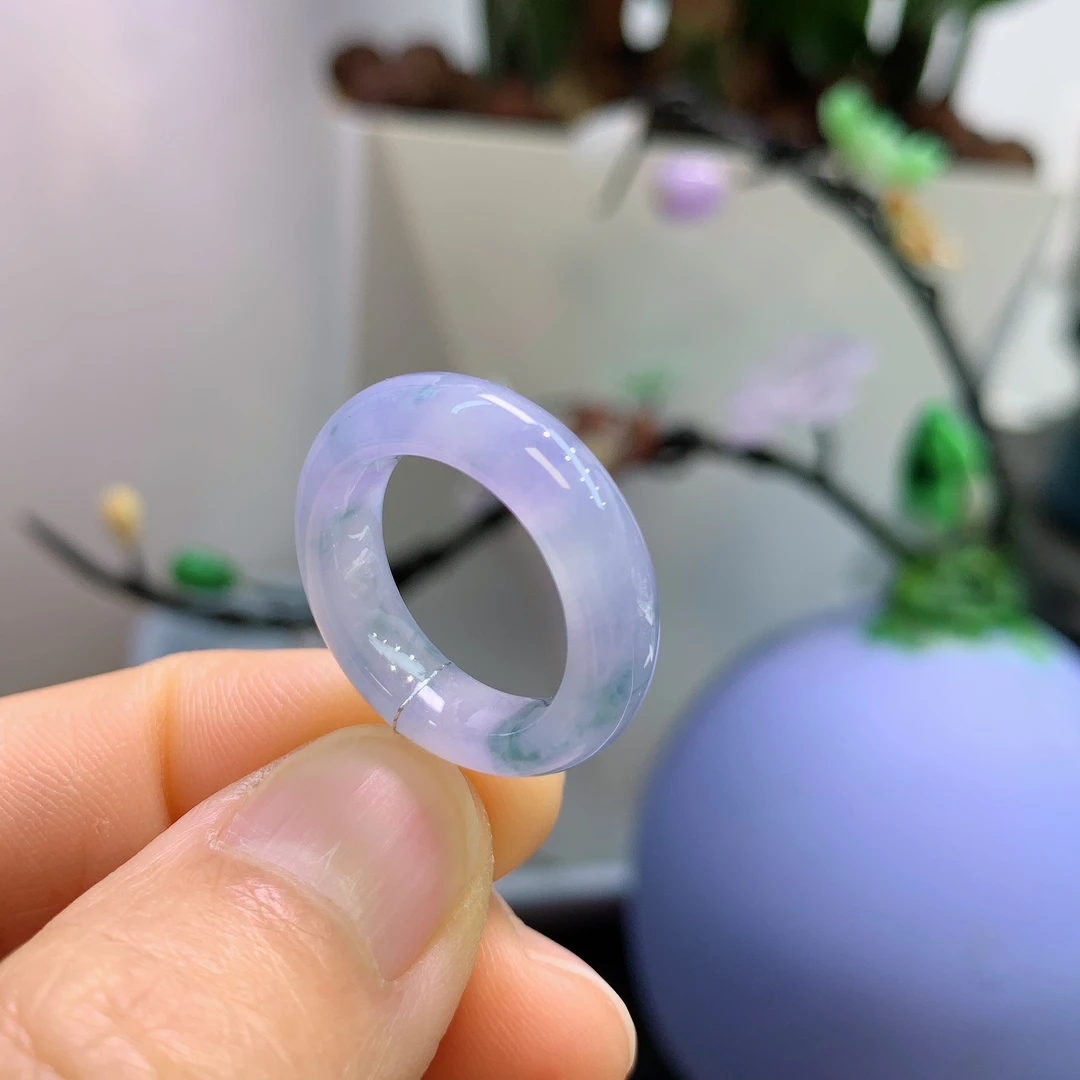 10圈口缅甸天然翡翠A货莫奈花园冰紫罗兰戒指305#