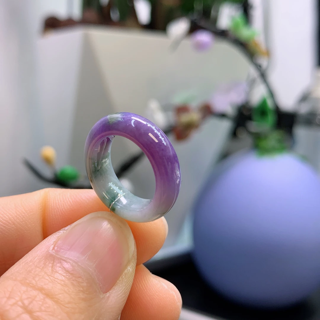 4圈口缅甸天然翡翠A货冰润紫罗兰戒指A730#