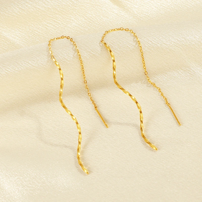钛钢耳饰 波浪耳线2024新款大气流苏耳环女轻奢高级感防过敏耳钉
