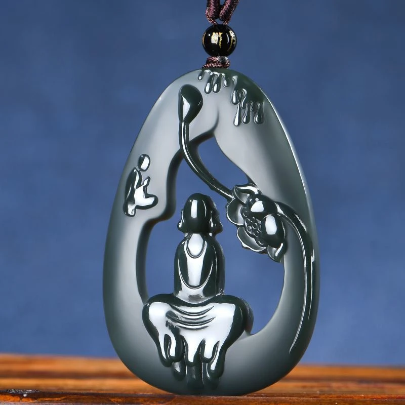 和田玉一心向佛悟道双面镂空雕刻男女款精雕项坠