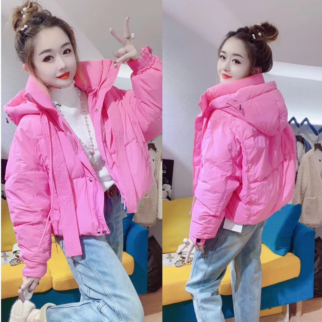 韩版甜美短款连帽棉服女冬学院风减龄时尚宽松休闲保暖面包服外套