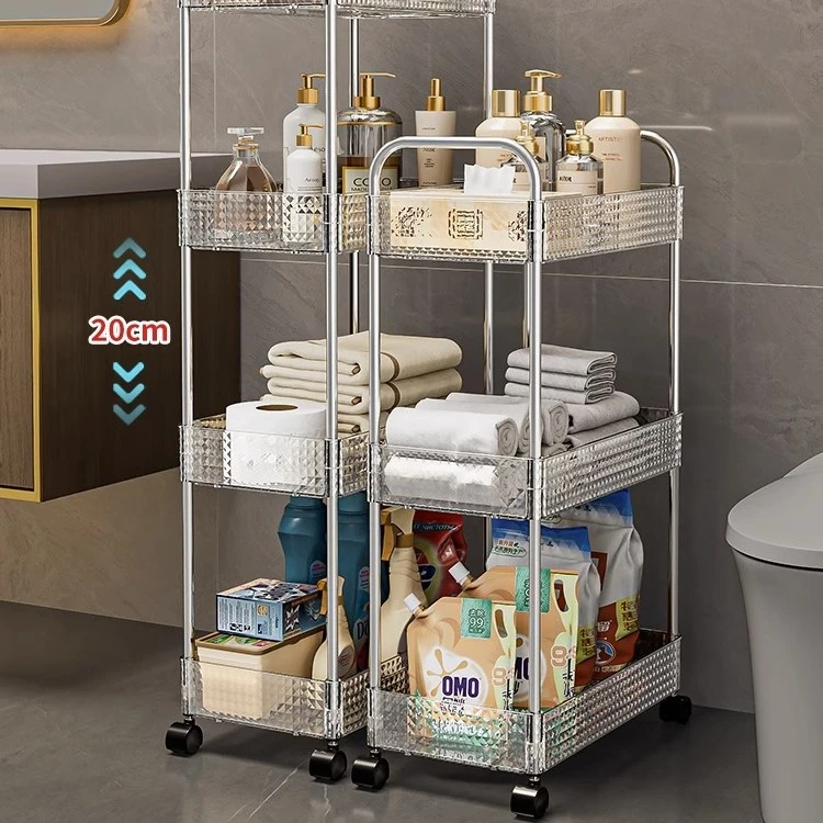置物架透明落地移动家用小推车客厅厨房卫生间卧室多层储物架