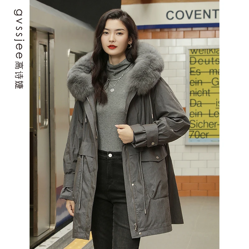 高诗婕年冬季松狐狸毛领羽绒两件套派克服女224535340
