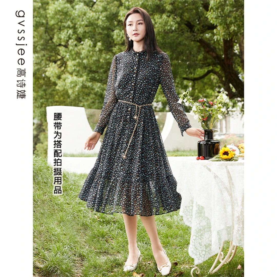 高诗婕秋季新款别致艺术感波点森系温柔风连衣裙223161001-40