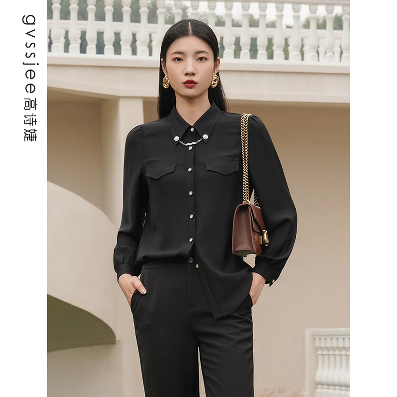 高诗婕新款设计感小众法式长袖上衣衬衫女士231101025