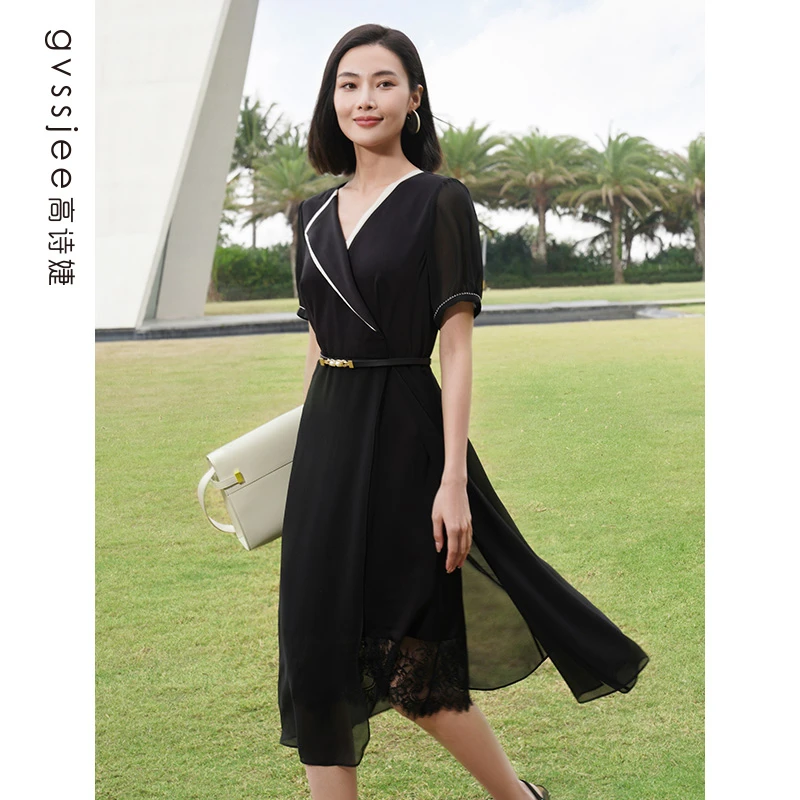 高诗婕夏季新款商场同款女醋酸优雅通勤气质连衣裙242463106-61