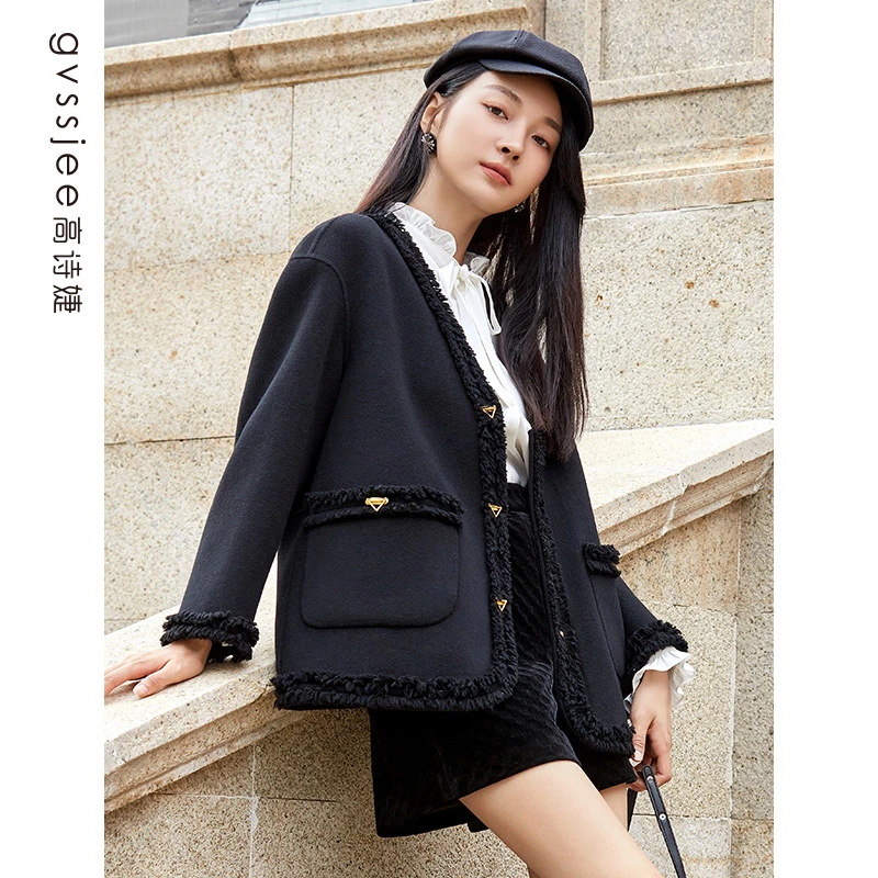 高诗婕冬季新款女士毛呢气质百搭外套潮244147208-61