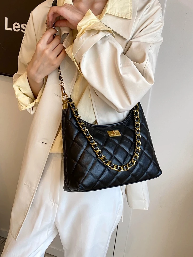 女士单肩斜挎包菱格绣线包轻奢小香风百搭包1329