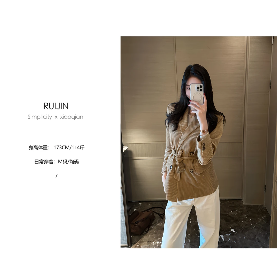 【RUIJIN】灯芯绒西装收腰外套时尚日常设计师质感气质大女主外套