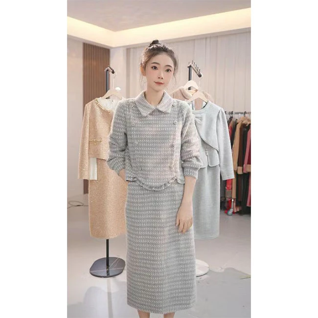 L8208 两件套连衣裙女遮肉2024年秋冬新款长袖气质时尚中长款