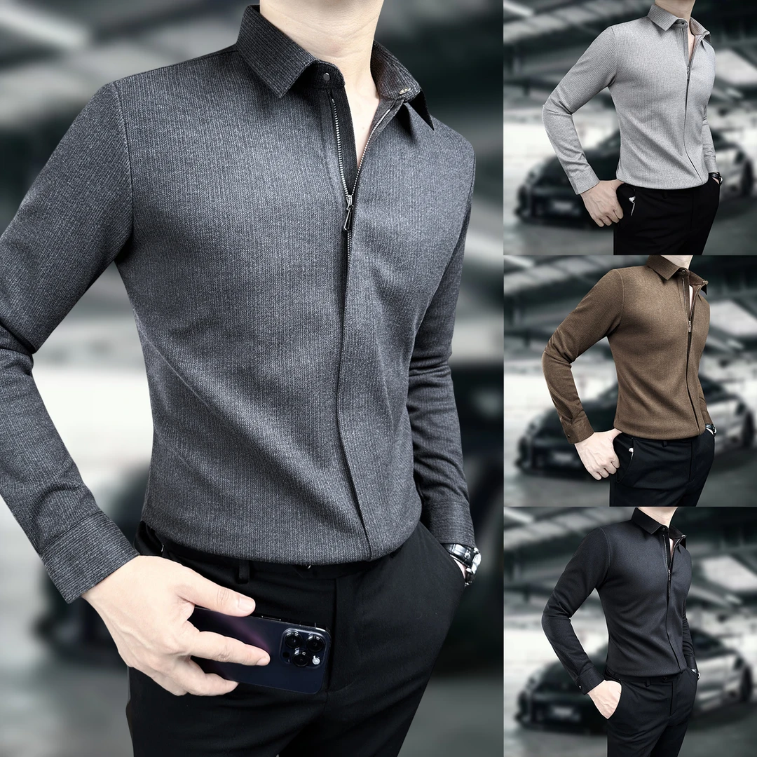 彬祖轻奢高级感衬衫男士休闲衬衣外套长袖秋冬款修身成熟痞帅男装