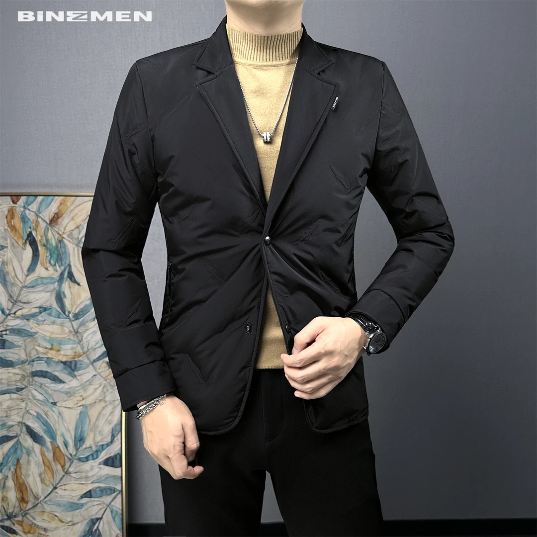 帅气西装羽绒服薄款男士爆款2024新款冬季男装保暖上衣休闲西服男