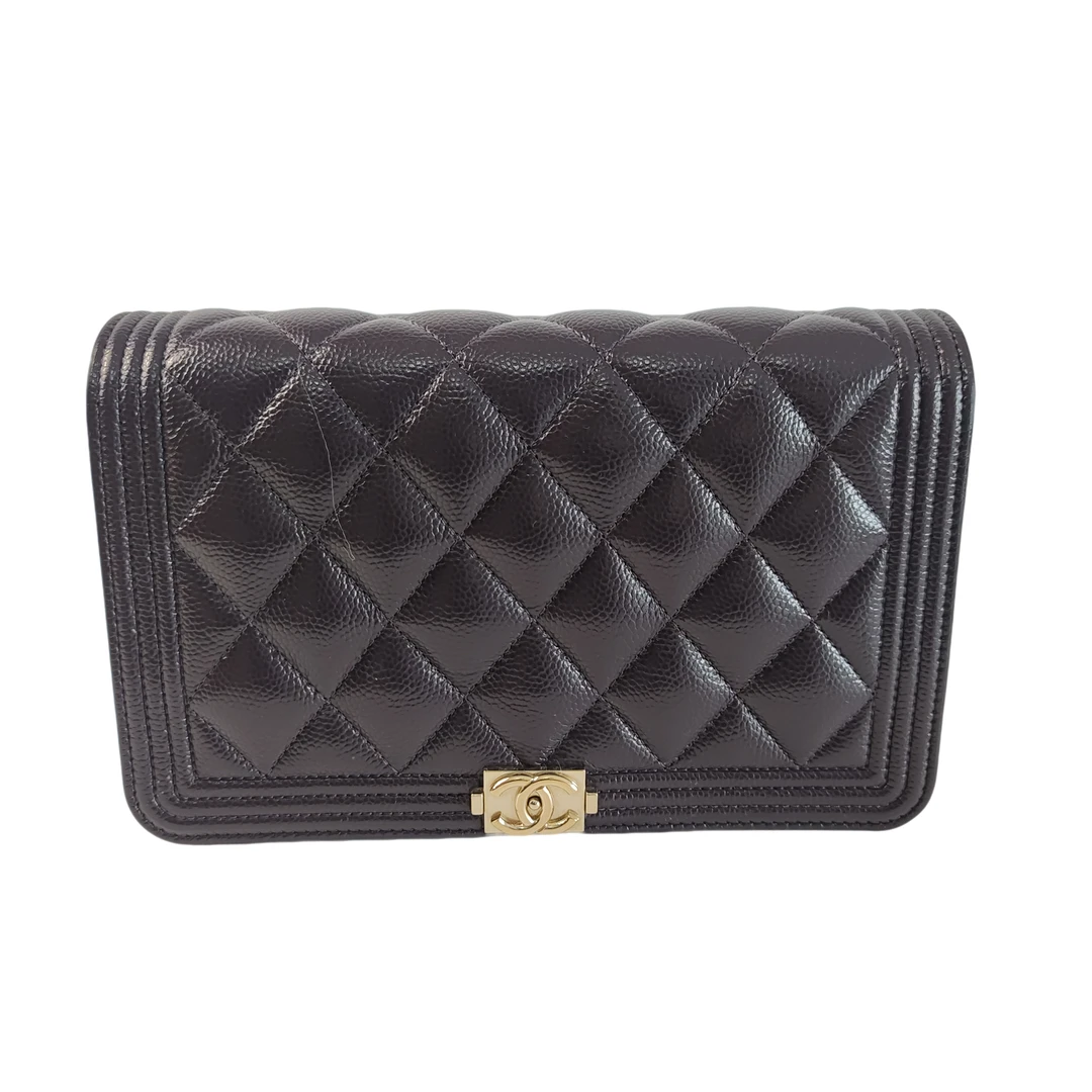99新 Chanel/香奈儿 奢品阁/leboy woc/金扣荔枝纹深紫色/价14999