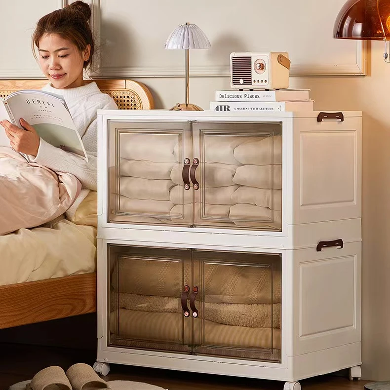 折叠收纳柜2层塑料卧室置物柜家用被子衣物储物箱多层零食收纳箱