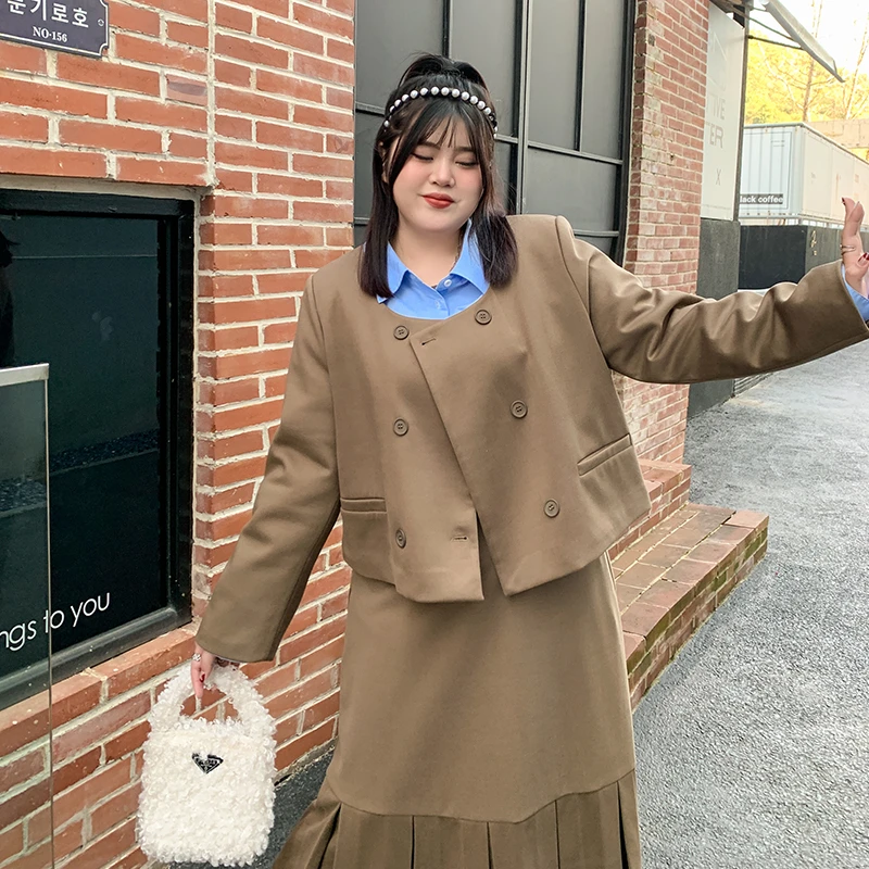 希酱欧尼【福利款】复古夹棉毛呢短款外套高腰中长款压褶半裙套装女