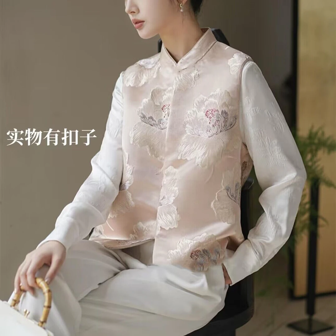 8003款盛世牡丹花开富贵新中式国风马甲