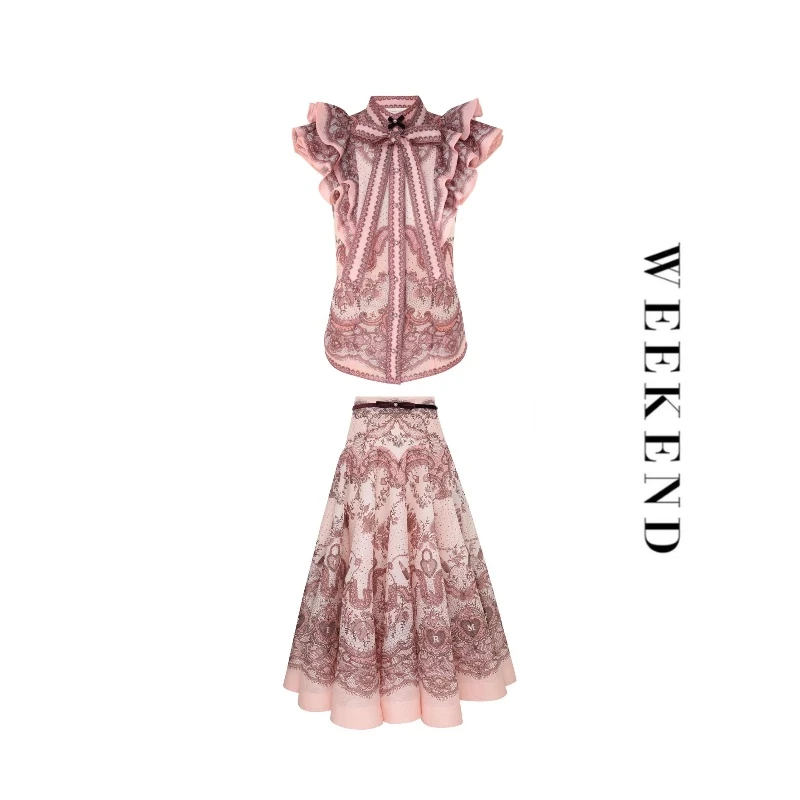 ZMM欧美风立领荷叶边无袖上衣高腰大摆半裙名媛套装A438/B1245