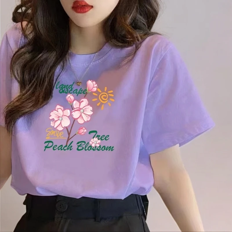 2024年夏季爆款纯色印花圆领百搭显瘦短袖T恤时尚休闲潮流洋气ins