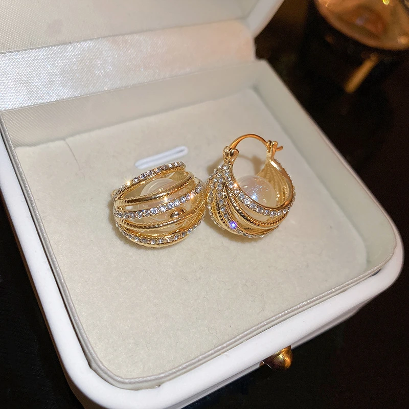 铜合金耳饰 [金丝喃]居攸  金色法式轻奢精致时尚鸟巢式耳扣耳环