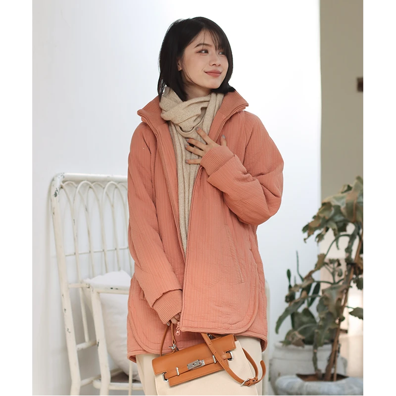 无色无味2024冬季肌理感宽松编织拼接中长款棉衣棉服秋冬棉外套