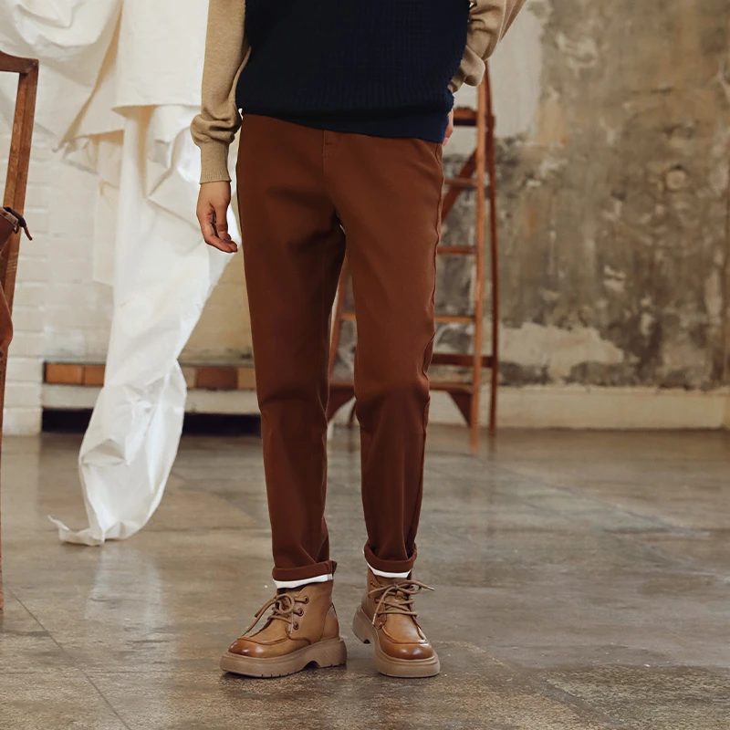 WUSEWUWEI/无色无味秋冬新款显瘦高腰微弹加绒哈伦小直筒休闲裤女